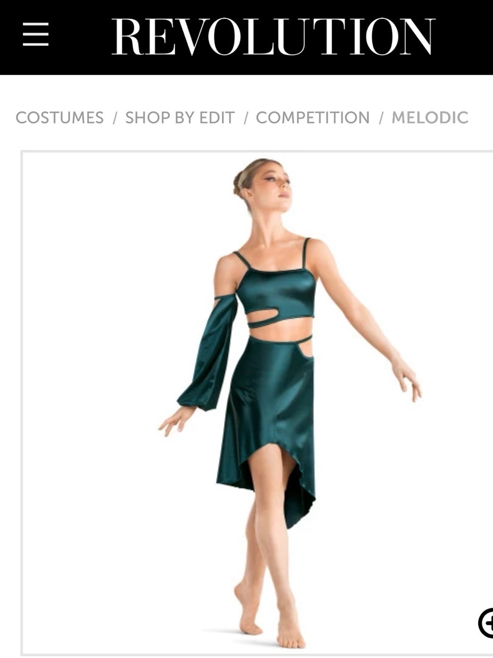 Revolution Satin Teal Asymmetrical Two-Piece Dance Set